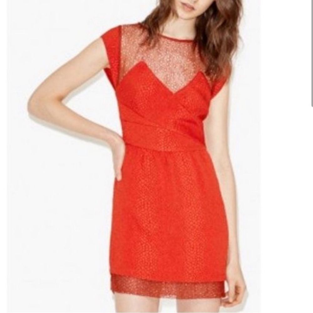 The Kooples red with sheer lace front dress